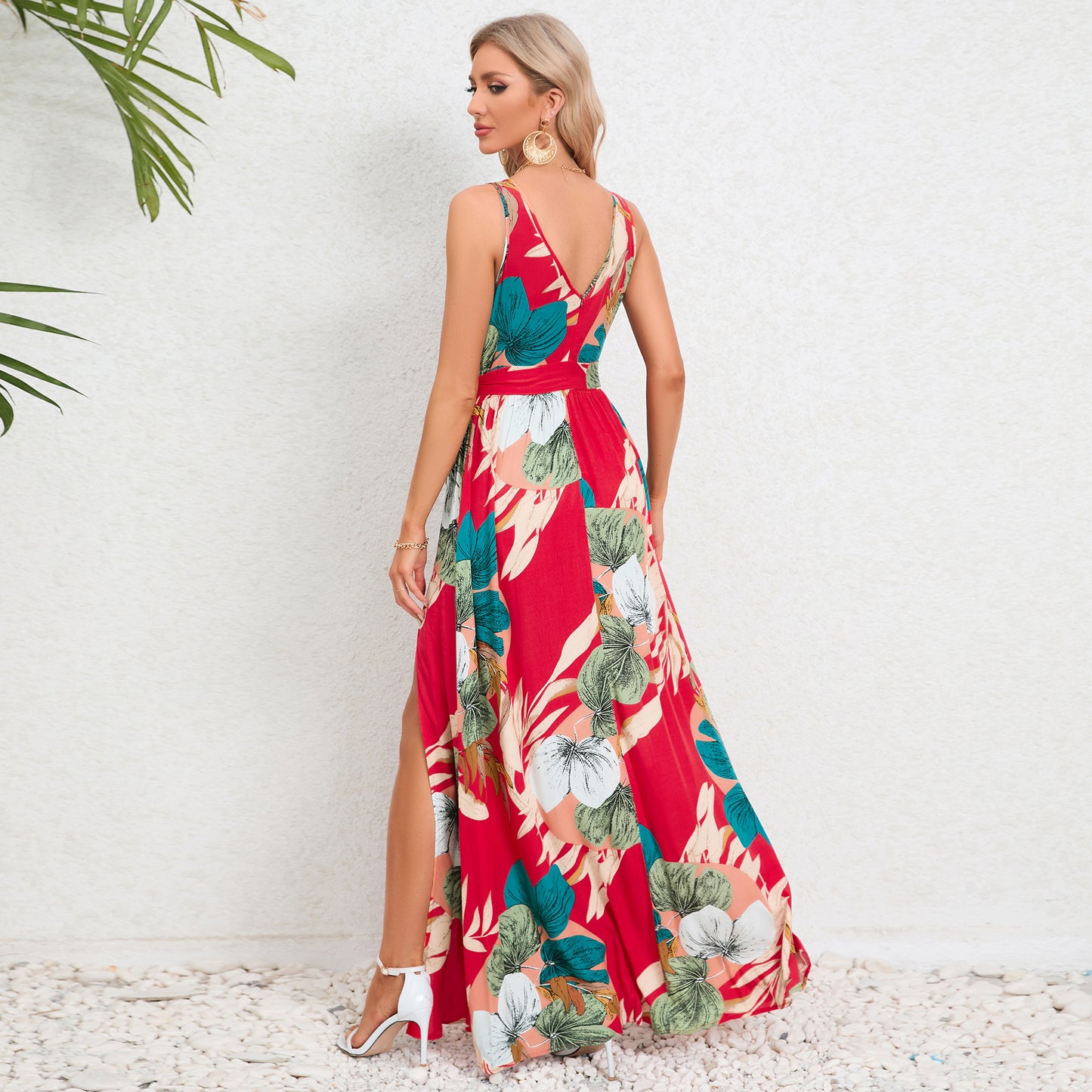 Ingrid floral v-ausschnitt langes kleid