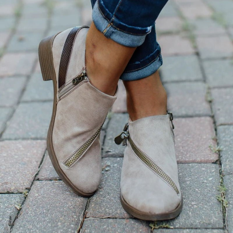 Vintage Stiefeletten mit Niedrigem Absatz und Seitlichem Reißverschluss