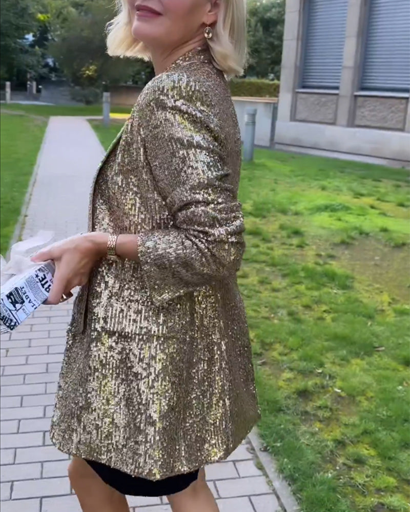 Goldfarbene Glitzerjacke mit Pailletten