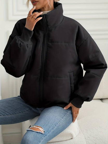 Damen Schwarze Pufferjacke