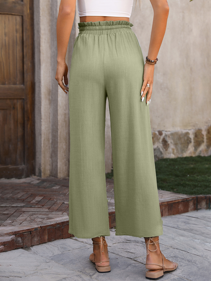 Sommerhose mit hoher Taille und weitem Bein mit Kordelzug