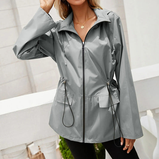 Legergraue Damen-Windjacke im koreanischen Stil