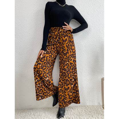 Leopardenmuster-Hose mit weitem Bein