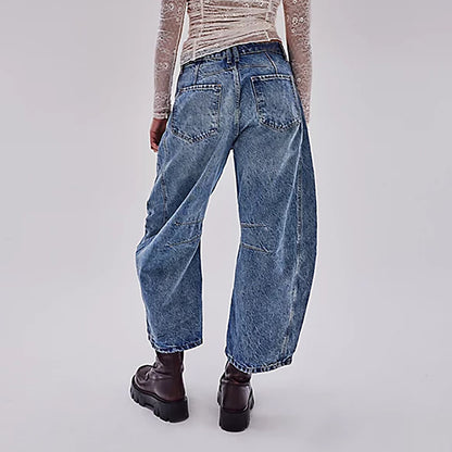 Lose gerade Denim-Hose mit weitem Bein