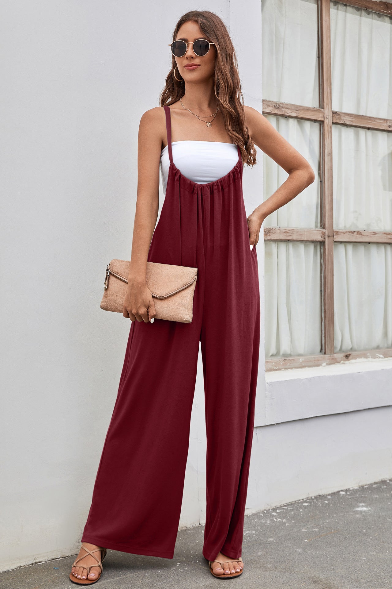 Träger mit hoher Taille und weitem Bein Casual Jumpsuit