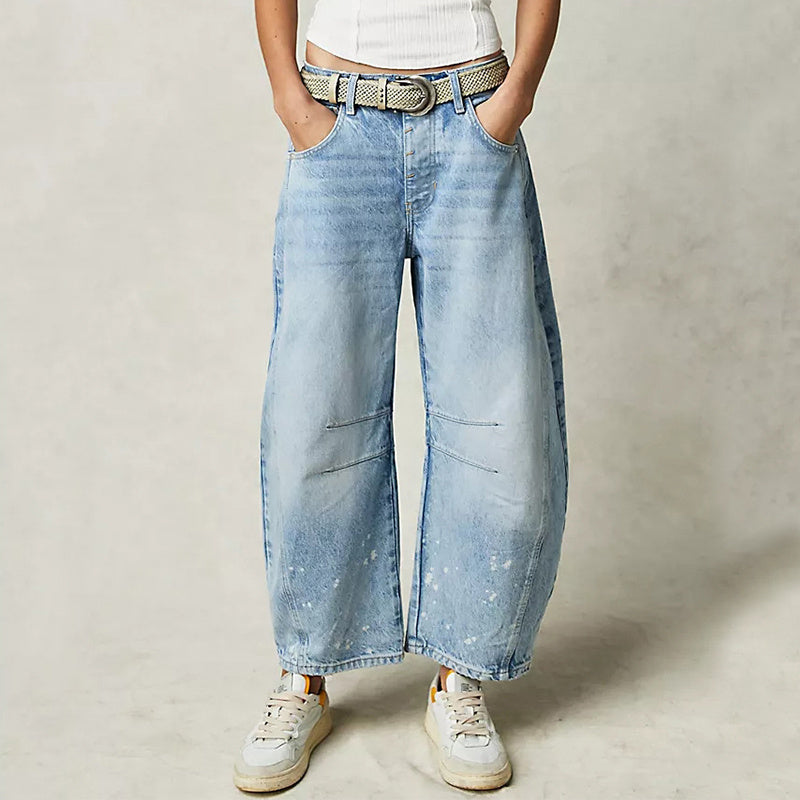 Lose gerade Denim-Hose mit weitem Bein