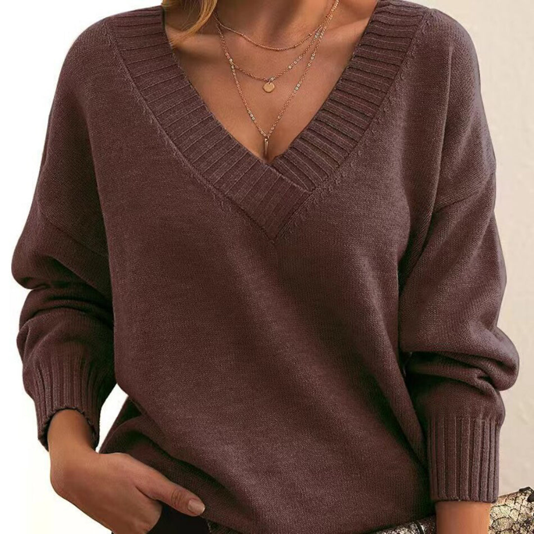 Damen Lässiger Pullover mit V-Ausschnitt