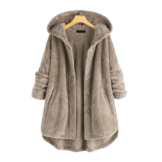 Übergroße Damen Fleece-Kapuzenjacke