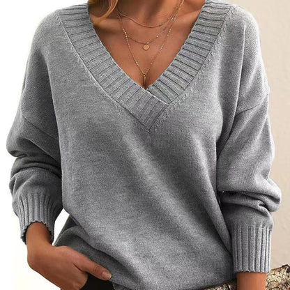 Damen Lässiger Pullover mit V-Ausschnitt