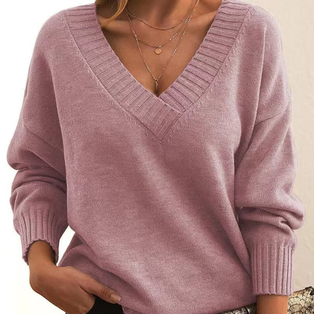 Damen Lässiger Pullover mit V-Ausschnitt