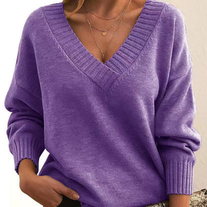 Damen Lässiger Pullover mit V-Ausschnitt