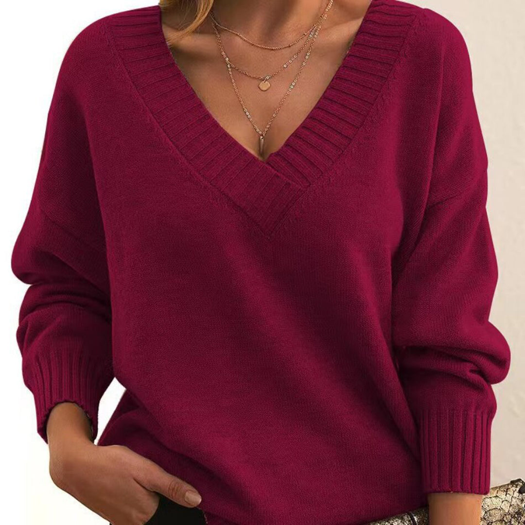 Damen Lässiger Pullover mit V-Ausschnitt