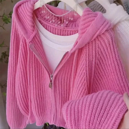 Gestrickter Damen-Kapuzen-Cardigan