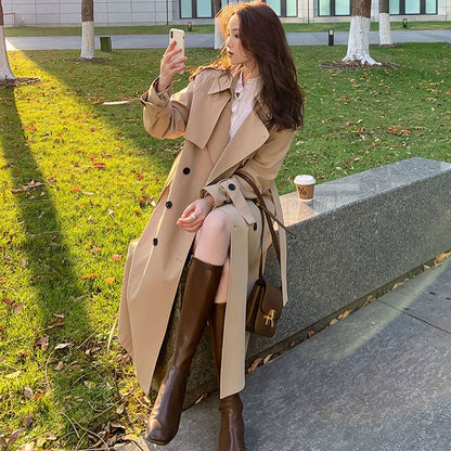 Damen Langer zweireihiger Trenchcoat