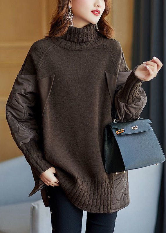 Einfarbiger Damen-Rollkragenpullover mit Patchwork-Design für den Herbst