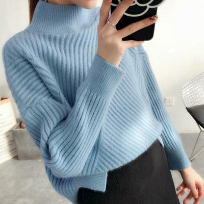 Locker Geschnittener Pullover mit Hohem Kragen