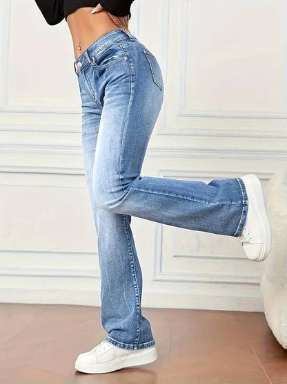 Vintage-Look Ausgestellte Jeans mit Stretch