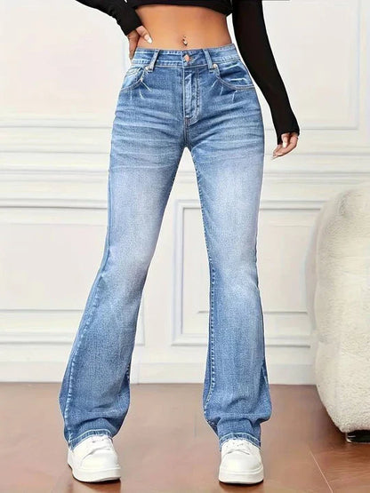 Vintage-Look Ausgestellte Jeans mit Stretch