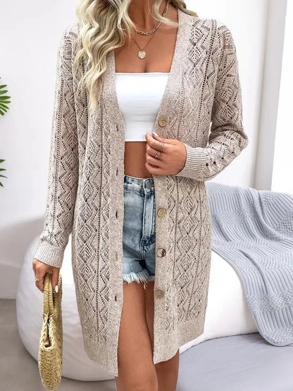 Anmutiger Strickjacke aus Pointelle-Strick mit offener Vorderseite