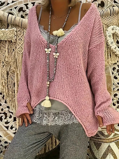 Asymmetrischer Strickpullover mit hängenden Schultern, schicker Langarmpullover mit lockeren Ärmeln