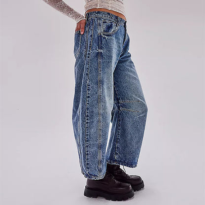 Lose gerade Denim-Hose mit weitem Bein