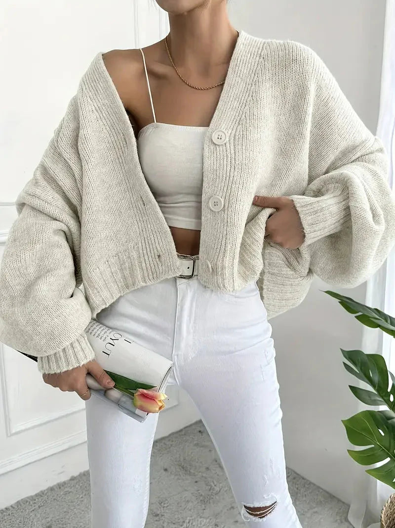 Basic-Cardigan mit V-Ausschnitt und einfarbiger Knopfleiste vorne