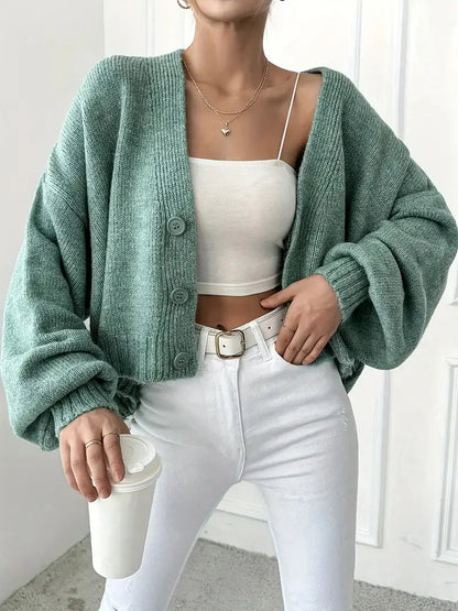 Basic-Cardigan mit V-Ausschnitt und einfarbiger Knopfleiste vorne