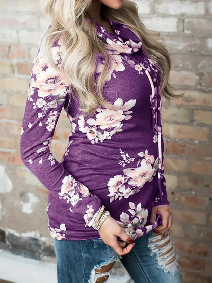 Blumenpracht – Feminines Sweatshirt mit Rüsche und Kordelzug