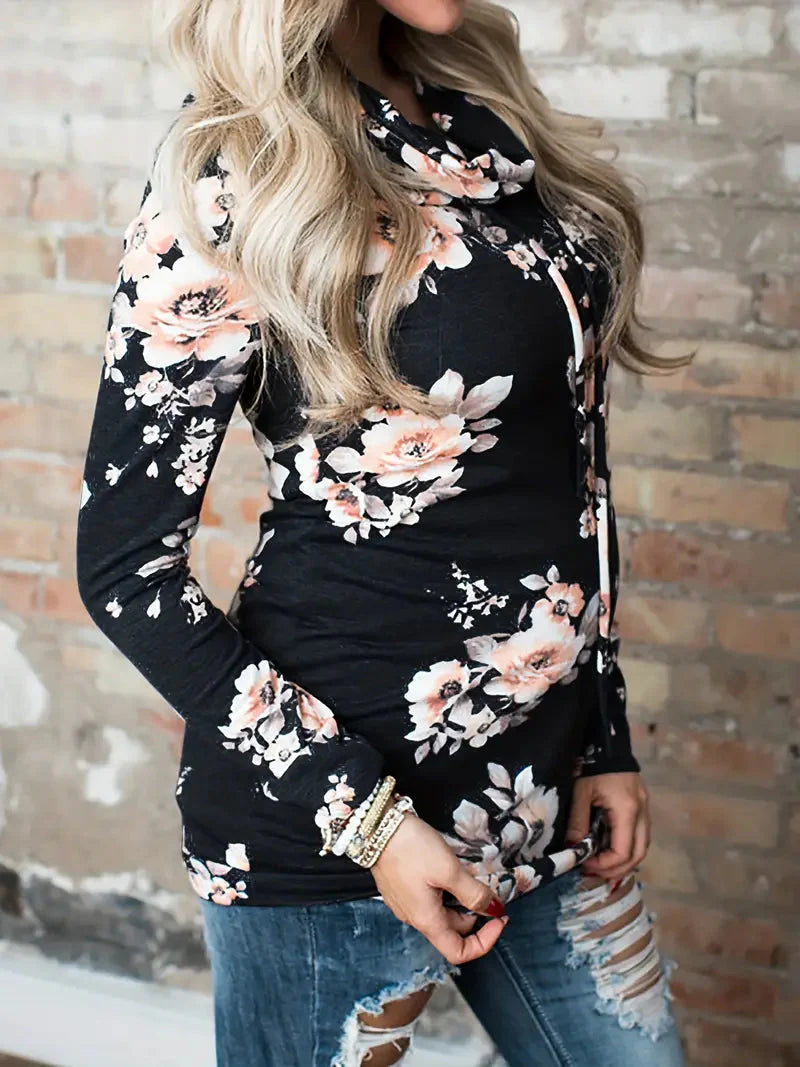 Blumenpracht – Feminines Sweatshirt mit Rüsche und Kordelzug