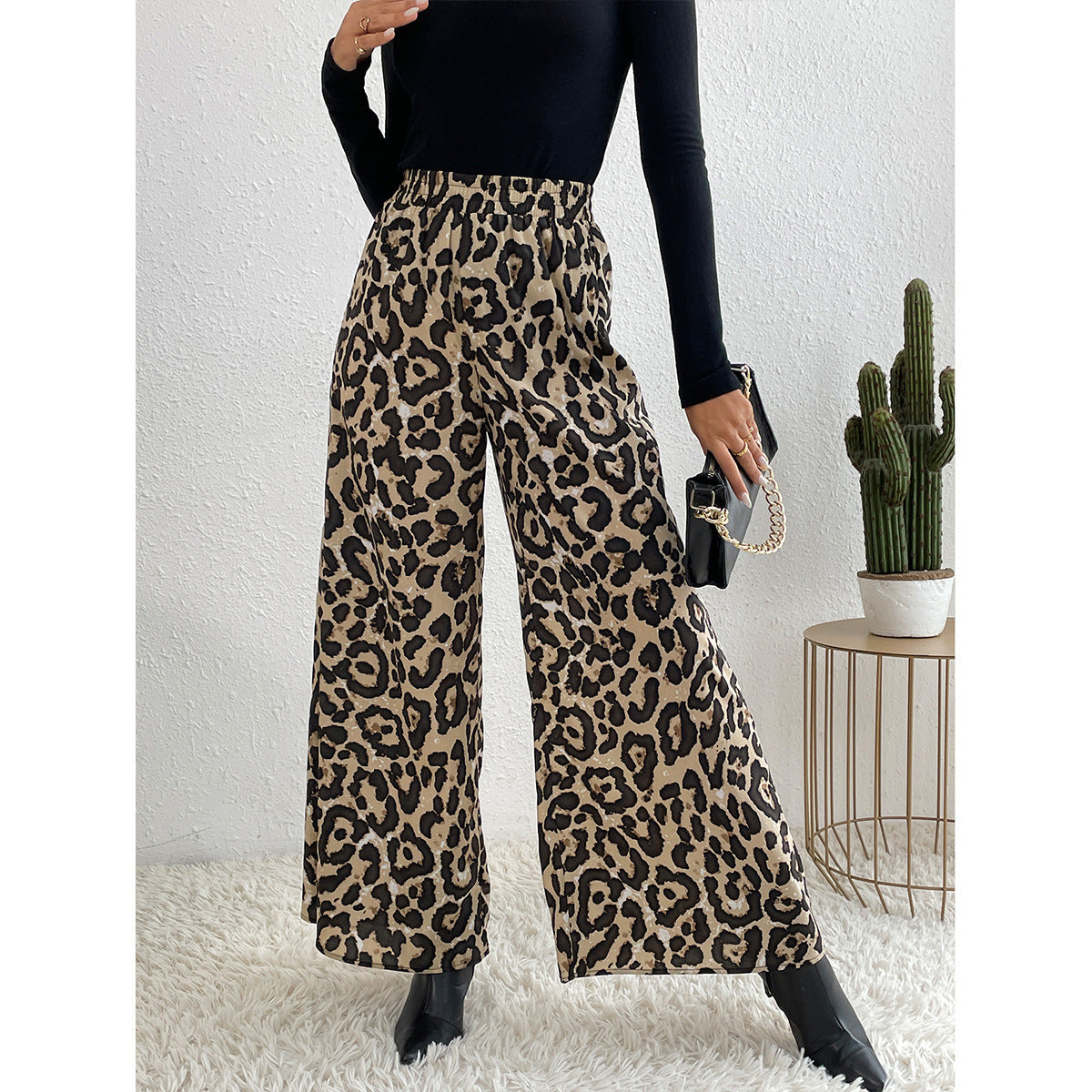 Leopardenmuster-Hose mit weitem Bein