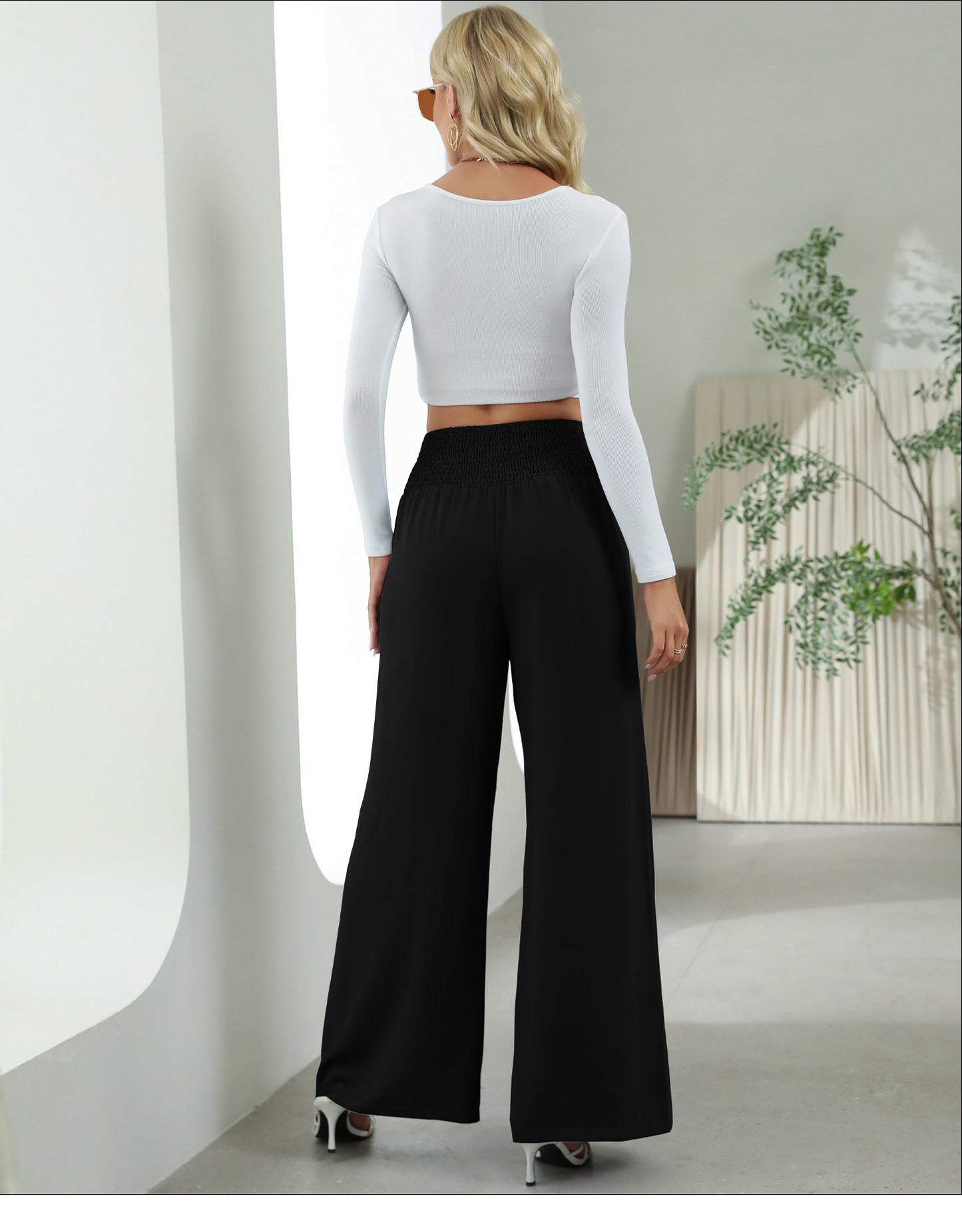 Hoch elastische Taille mit weitem Bein Freizeithosen