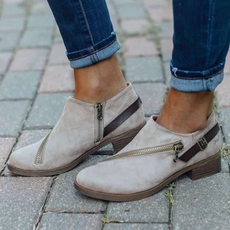 Vintage Stiefeletten mit Niedrigem Absatz und Seitlichem Reißverschluss