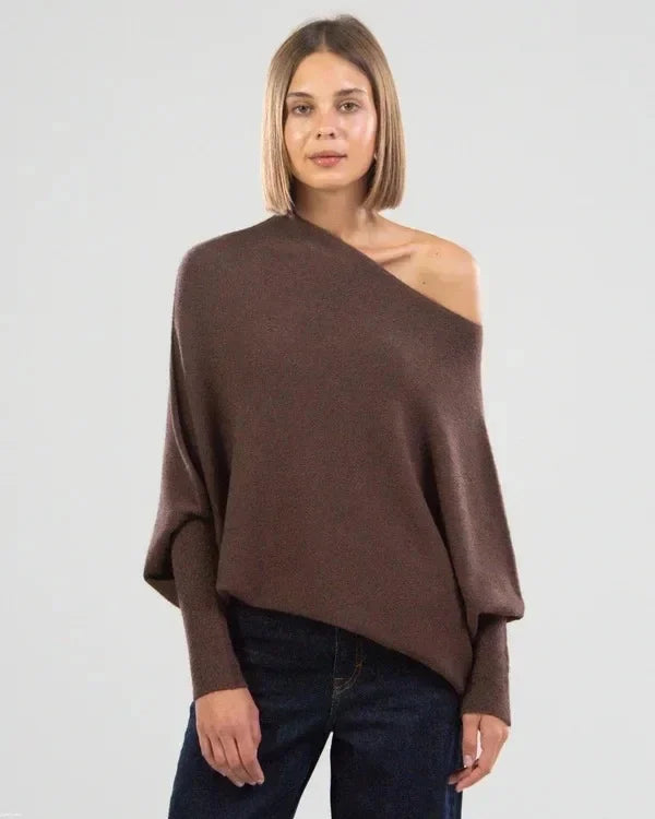 Asymmetrisch drapierter Damenpullover