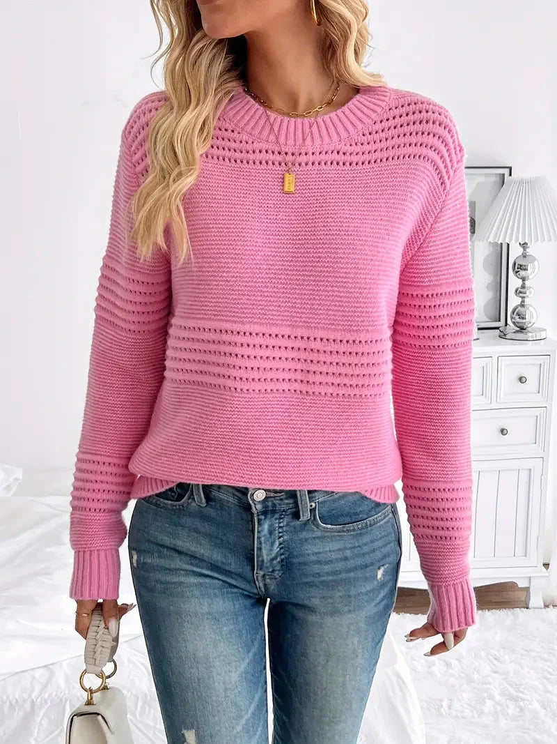 Chic Solid Color Strickpullover für Frauen - Casual Long Sleeve