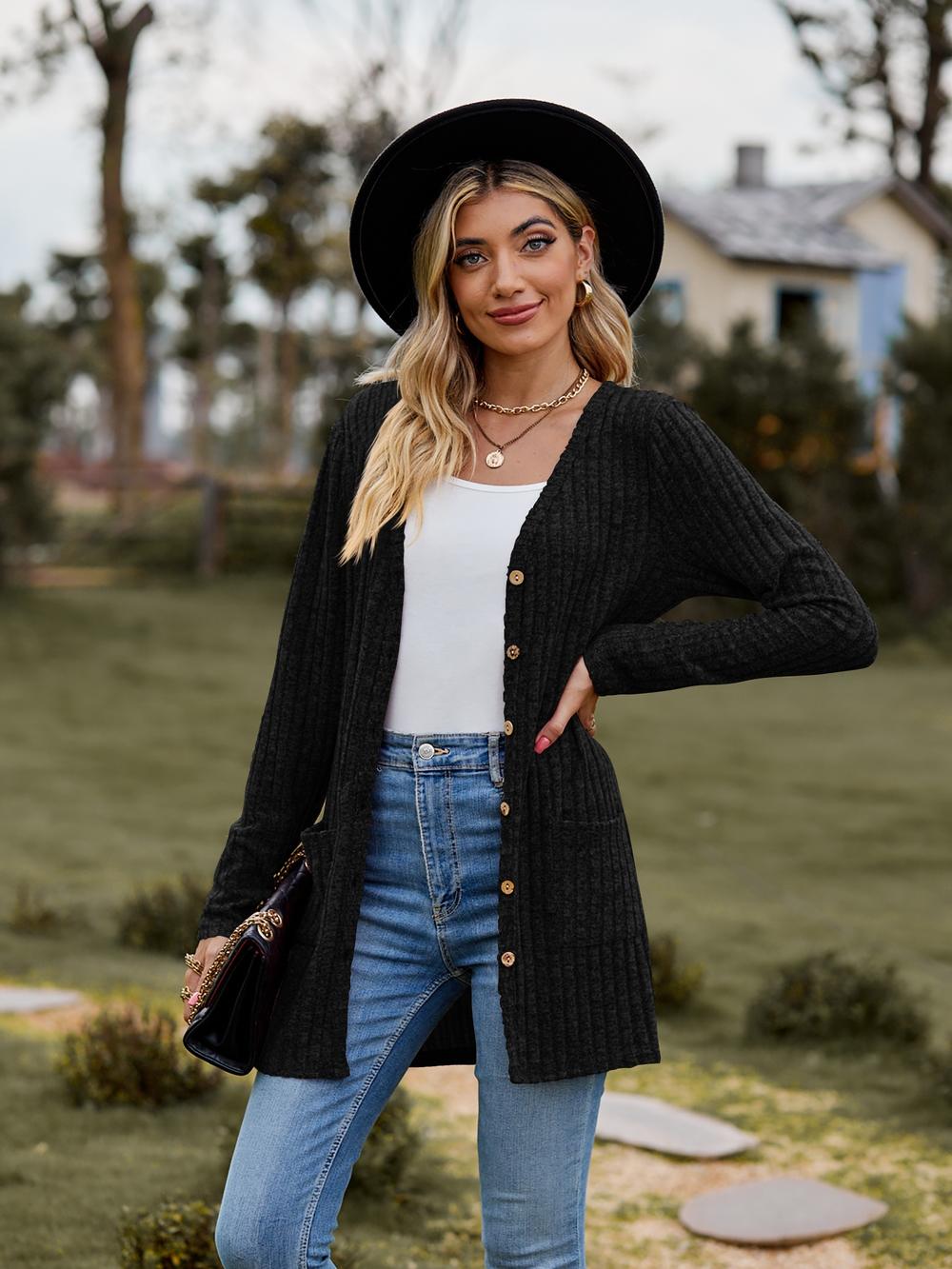 Damen Informelle Strickjacke mit langen Ärmeln