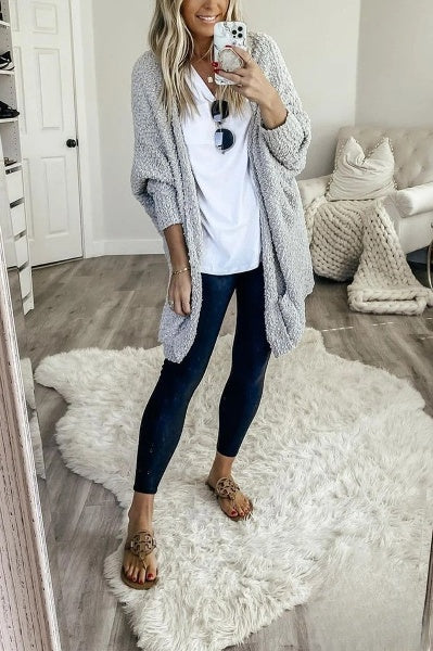 Damen Leichter Cardigan mit Puffärmeln für einen trendigen, gemütlichen Look