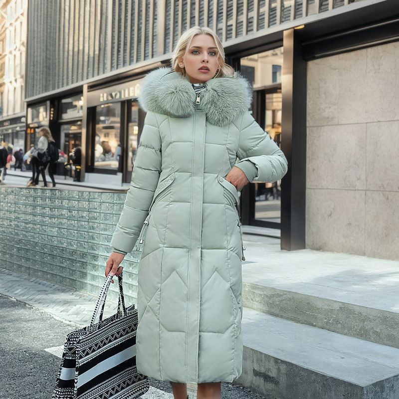 Damen Steppjacke mit großem Kunstfellkragen - Über dem Knie, warm gefüttert, in mehreren Farben erhältlich