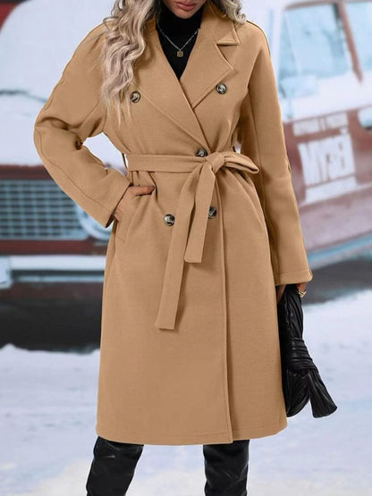 Damen Winter-Trenchcoat mit Gürtel - Modischer, Überlanger, doppelt gestreifter Mantel in verschiedenen Farben