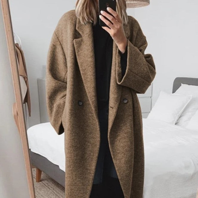 Damen Wollmantel in Mehrfarben und Größen – Urbaner Trenchcoat mit Taschen