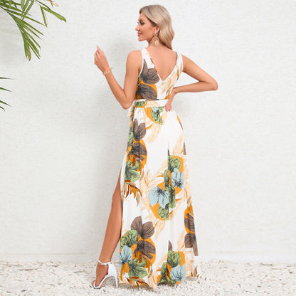 Ingrid floral v-ausschnitt langes kleid