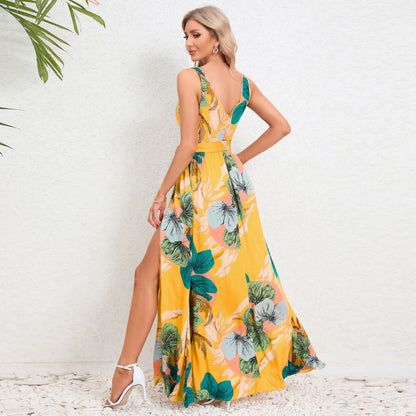 Ingrid floral v-ausschnitt langes kleid