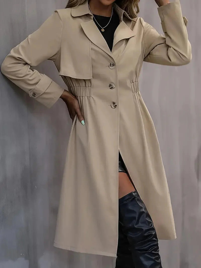 Einfarbiger einreihiger Trenchcoat, elegante lange Ärmel mit Gürtel