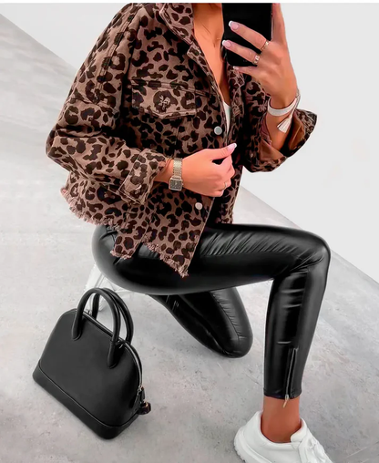 Elegante Damenjacke mit Leopardenmuster-Akzent