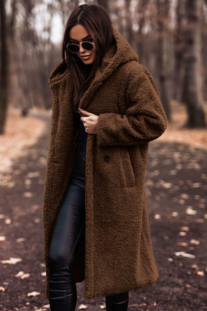 Eleganter Damen-Wollmantel mit Kapuze und langen Ärmeln in verschiedenen Farben