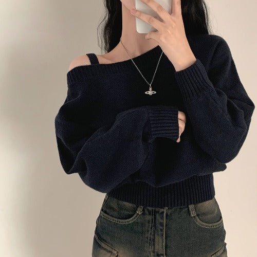 Eleganter Einseitiger Off-Shoulder Damenpullover - Ideal für Jeden Anlass