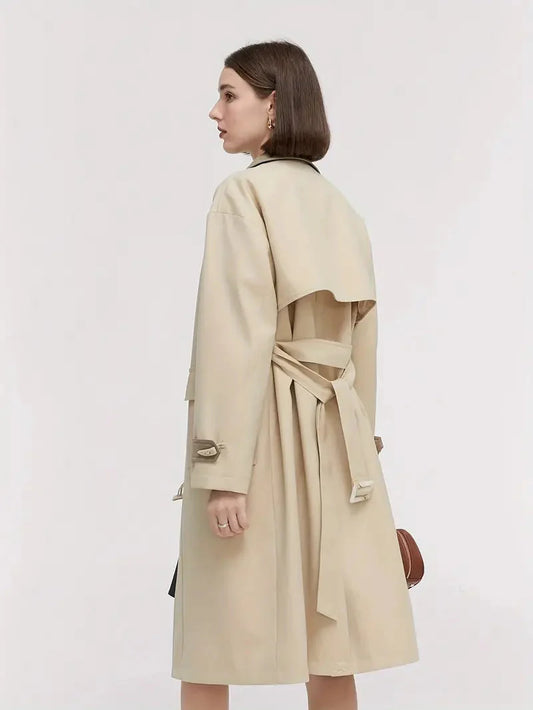 Eleganter Farbblock-Trenchcoat mit Taillengürtel und Knopfleiste für den Herbst