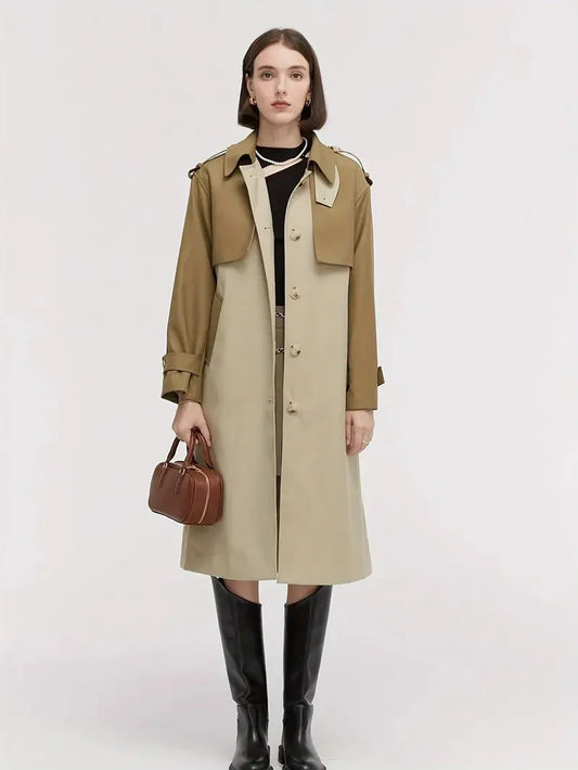 Eleganter Farbblock-Trenchcoat mit Taillengürtel und Knopfleiste für die Herbstmode