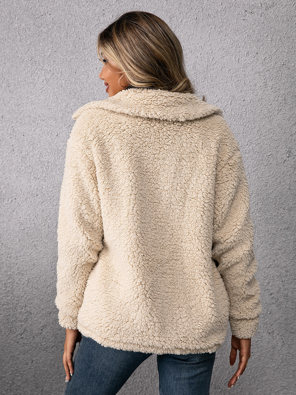 Eleganter Fleece-Blazer mit Knöpfen und Taschen für Frauen – Winterjacke in Dunkelgrün, Grau und Beige