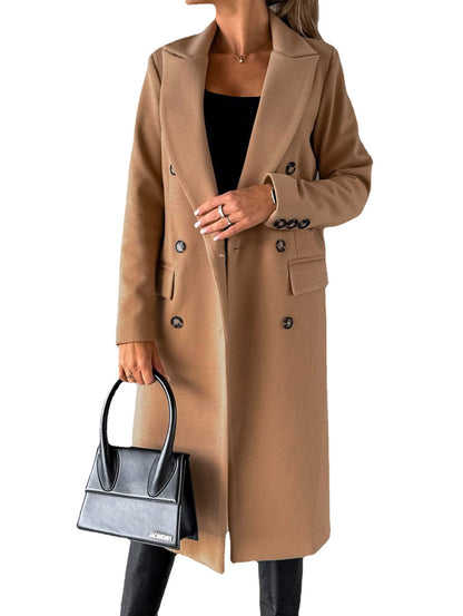 Eleganter Langarm-Lapel-Mantel für Damen – Modischer Winterjacke, Doppelreiher in verschiedenen Farben