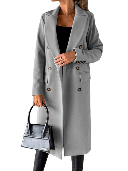 Eleganter Langarm-Lapel-Mantel für Damen – Modischer Winterjacke, Doppelreiher in verschiedenen Farben